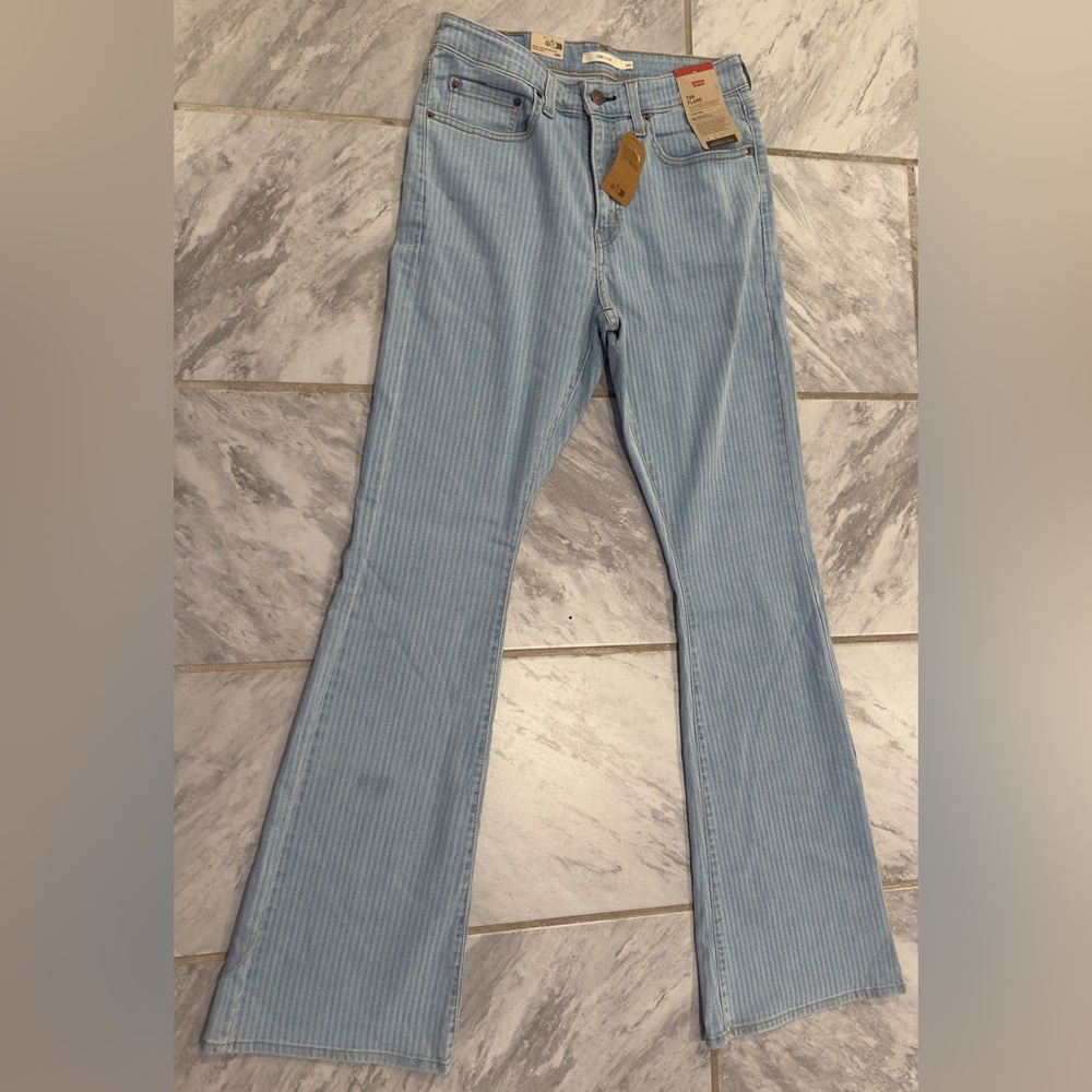 NWT Levi’s Women’s Blue Striped 726 Flare Jeans Size 30Wx34L High Rise Stretch